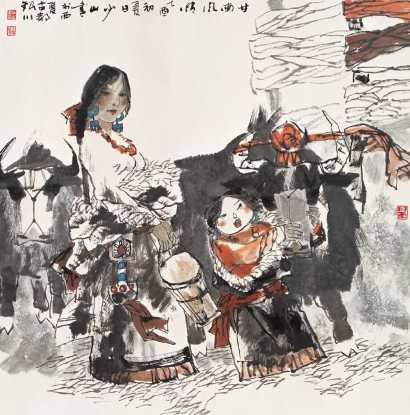 张少山 乙酉（2005年）作 甘南风情 镜心